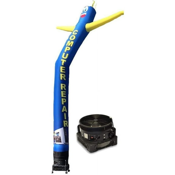 20ft Inflatable Tube Man Guy Puppet Waving Dancer - Computer Repair Blue - Complete with 1HP 2 Speed Air Blower