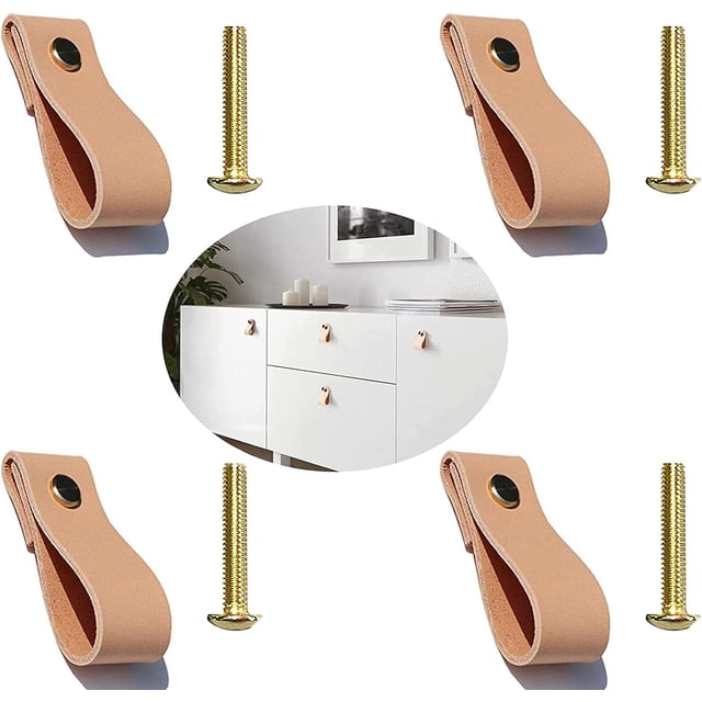 piezas de perillas de cuero para muebles, manija de cuero para cajón, manija de gabinete, manija de cuero creativa para puerta de gabinete, cajón, manijas de puerta, muy buena decoración, tornillos