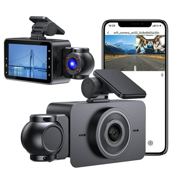 Dvkptbk Dash Cam 1080P High Definition 2 Recording WiFi Interconnection 3 Inch Screen Infrared Night Vision Driving Recorder Car Accessories