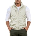 thumbnail image 2 of LEKWK Vest for Men Full Zip Stand Collar Sleeveless Jacket with Multi Zipper Pockets Lightweight Windproof Casual Outdoor Wear for Hiking Golf Fishing Beige L, 2 of 6