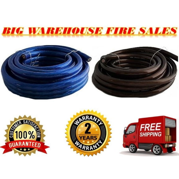 PATRON 100 FEET 0 GAUGE BLUE & BLACK POWER   GROUND WIRE CABLE 1/0 GAU CAR AUDIO