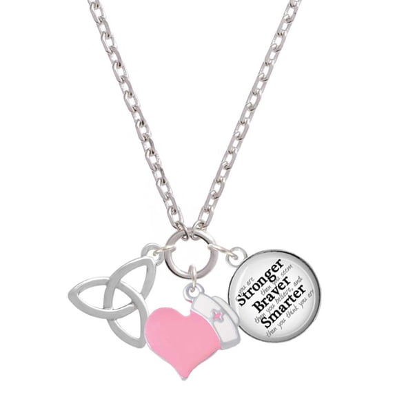 Delight Jewelry Silvertone Large Trinity Knot - Light Pink Heart Nurse Strong Zoe Necklace