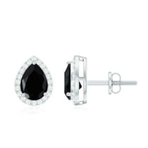 Rosec Jewels 2 CT Classic Pear Cut Black Onyx and Moissanite Stud Earrings, 10K White Gold