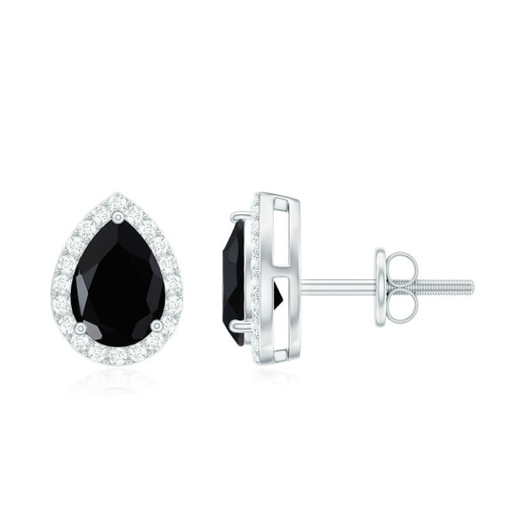 Rosec Jewels 2 CT Classic Pear Cut Black Onyx and Moissanite Stud Earrings, 925 Sterling Silver