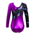 thumbnail image 2 of Lejafay Kids Girls Shiny Long Sleeve Gymnastics Leotards Ballet Unitards Dance Tops Athletic Purple 4, 2 of 6