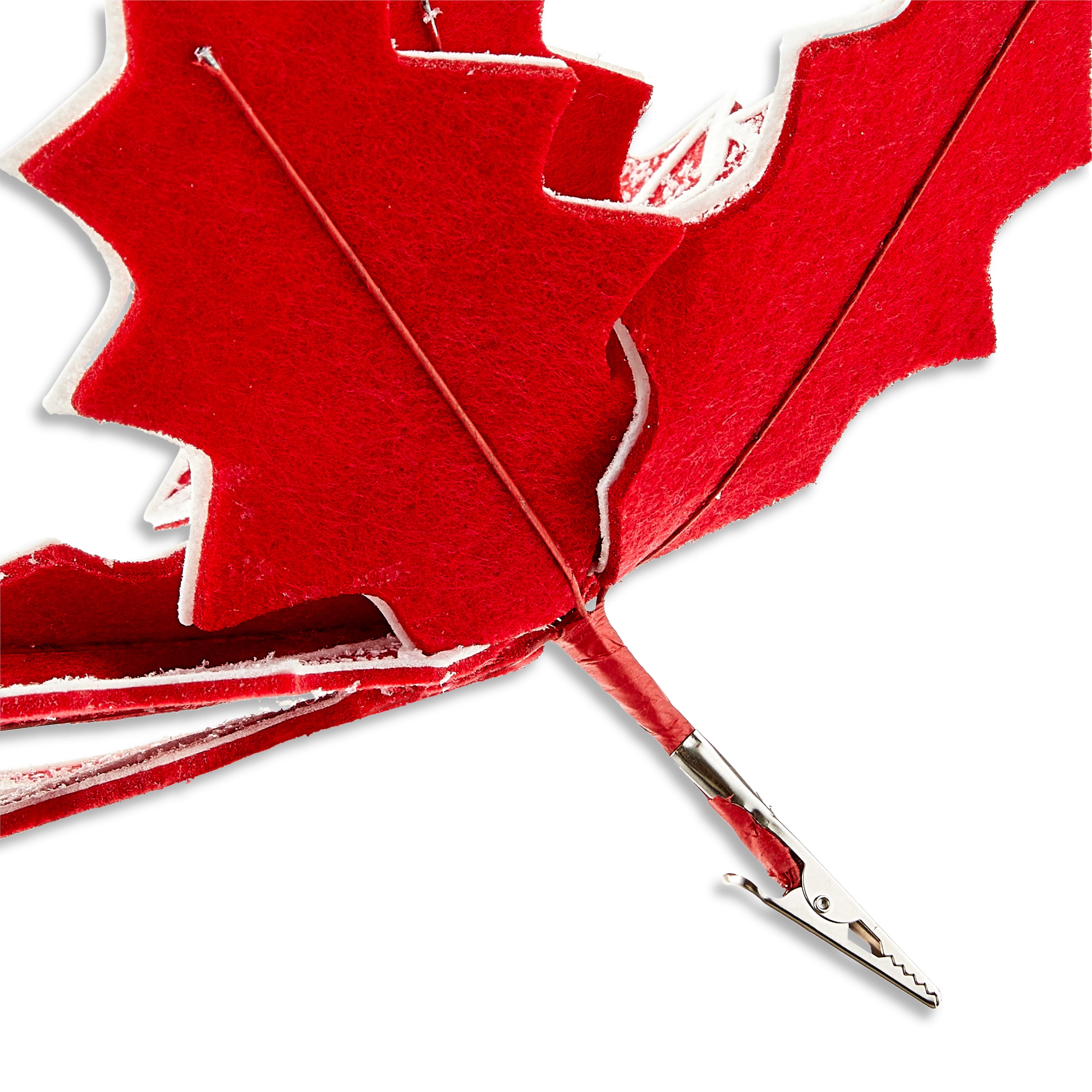Deluxe Red &  White Poinsettia Christmas Clip Ornament, Polyester, 12 in, 1.45 oz, Holiday Time