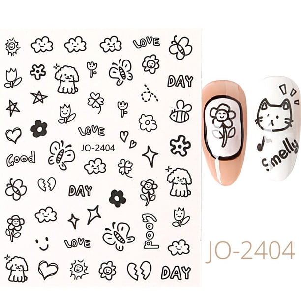 Pegatinas de dibujos animados en 3D para uñas de gato, calcomanía de manicura con diseño de tatuaje, Kawaii, cachorro, perro, Graffiti, animales, serie, nuevo
