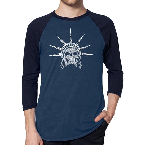 Men's Raglan Baseball Word Art T-shirt - Freedom Skull