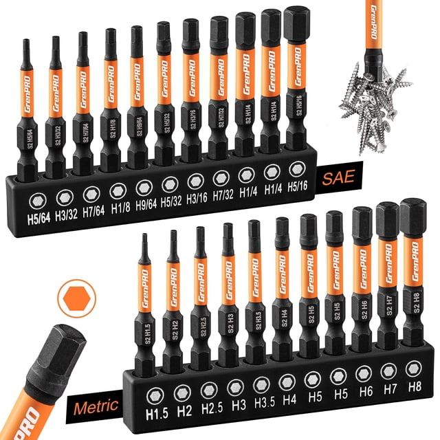 Juego de brocas GRENPRO Allen Wrench, 22 piezas, brocas hexagonales, destornillador