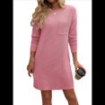 thumbnail image 2 of Vestido Mini Informal de Otoño para Mujer, con Cuello Redondo, Larga y Canalé Rosa XL, 2 of 8