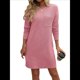 thumbnail image 2 of Vestido Mini Informal de Otoño para Mujer, con Cuello Redondo, Larga y Canalé Rosa XXL, 2 of 8