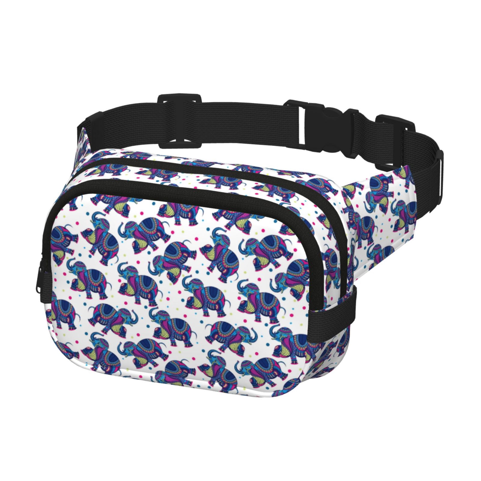 Fuzoiu Boho elephant Print Unisex Square Double Layer Waist Bag,Crossbody Fanny Pack Travel Workout Accessory