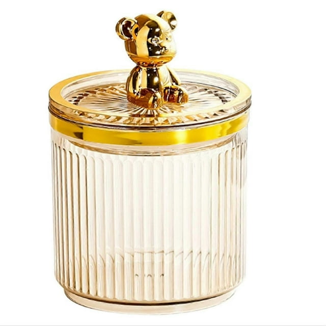 Storage Acrylic Storage Cute Bear for Cotton Swabs Box amber