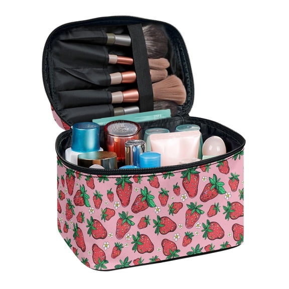HELLHERO Strawberry and Floral Field Make Up Case Organizer Home Office Storage Travel Cosmetic Organizer Bag Female
