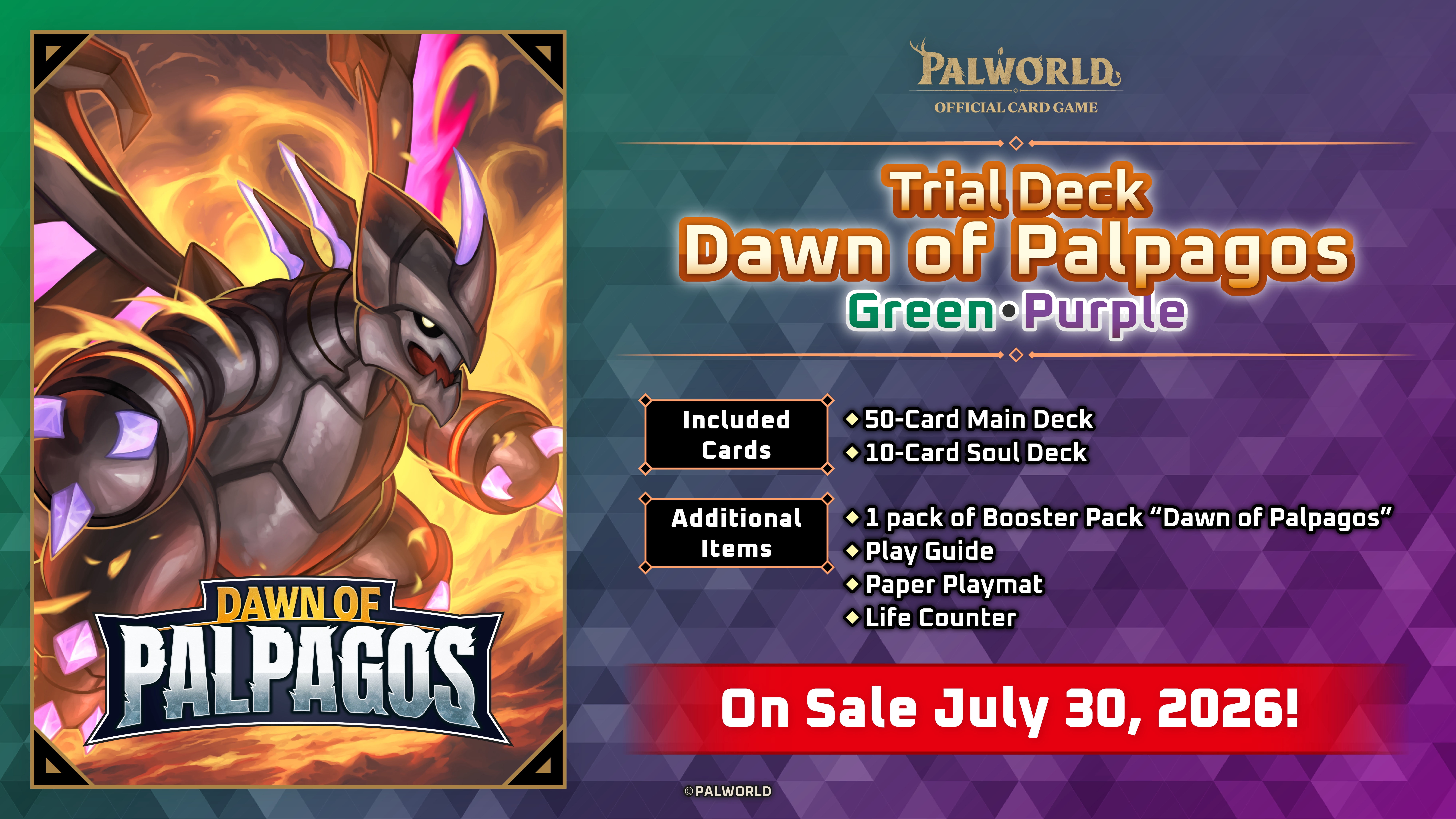 Bushiroad Palworld Official Card Game Dawn of Palpagos Green/Purple Trial Deck POCGe-TD02, English