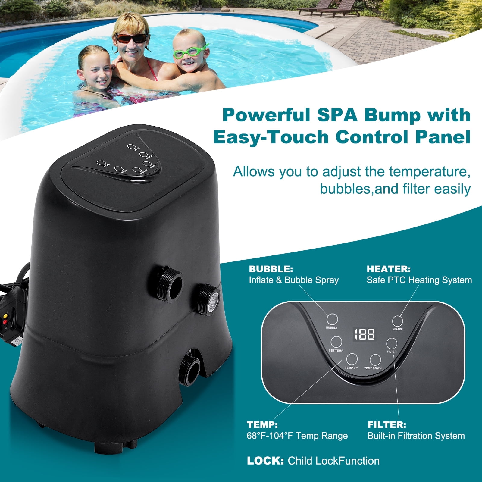 Lilypelle 72" X 72" X 26" Inflatable Hot Tub, 4 Person Portable Blow Up Hot Tub Square Portable Outdoor Spa with 130 Bubble Jets and Built in Heater Pump, Filter