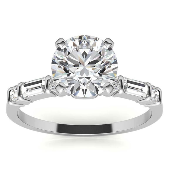 2.26 Ct Round and Baguette Cut Moissanite Sterling Silver Engagement Ring Women's All Size