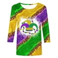 thumbnail image 4 of S LUKKC LUKKC Mardi Gras Shirt For Women Summer Carnival Theme Party Outfits Casual Fashion Print Pullover Round Neck 3/4 Sleeve Top Blouse, 4 of 4