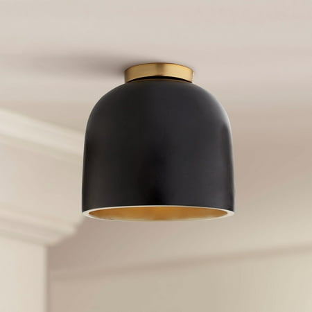 

Possini Euro Design Merrick Modern Industrial Ceiling Light Flush Mount Fixture 9 Wide Black Gold for Bedroom Kitchen Living Room Hallway Bathroom
