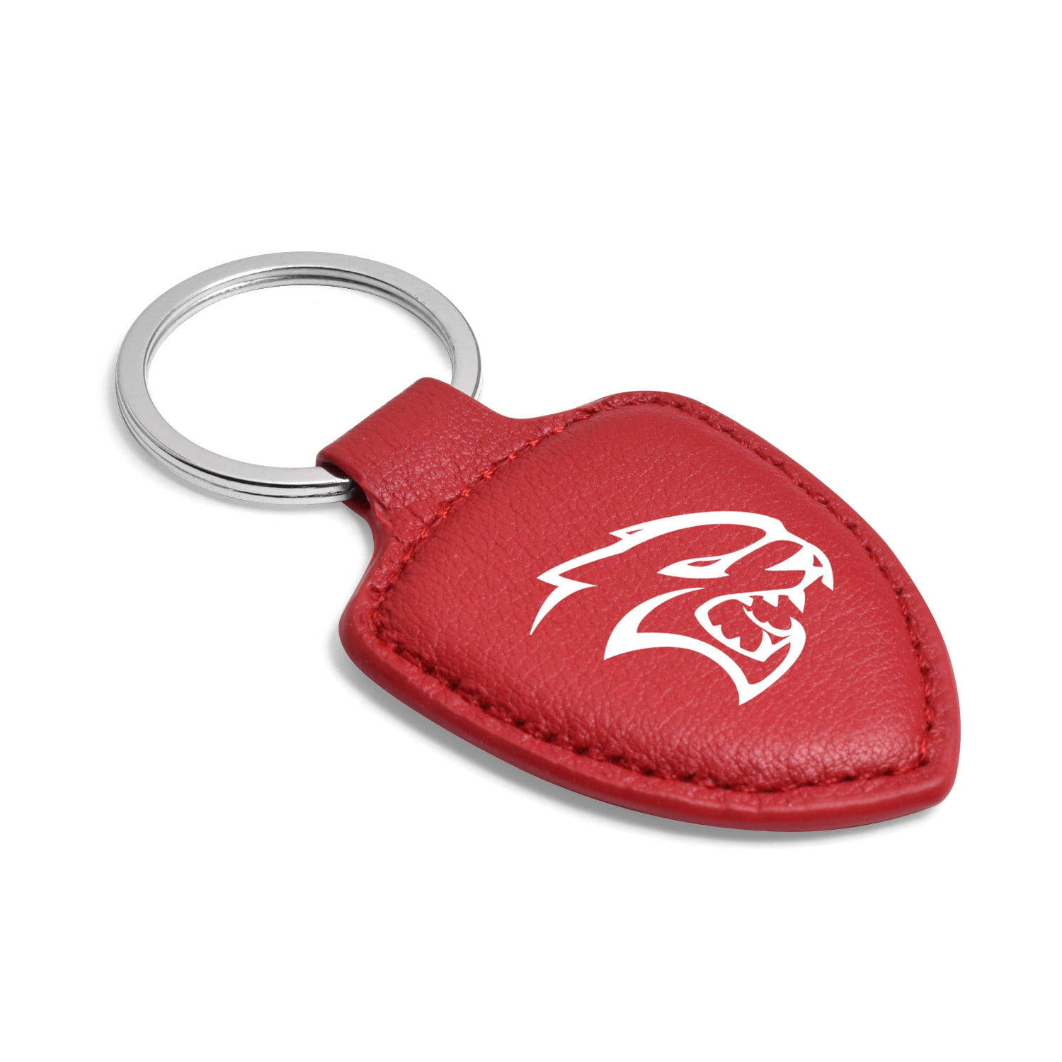 iPick Image for Dodge SRT Hellcat Soft Real Red Leather Shield-Style Key Chain, Official Licensed