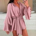 thumbnail image 2 of ZQUUVOU Lace Up Silk Dress for Women Long Sleeve Solid Color V Neck Flared Cuff Asymmetrical Hem Elegant Cocktail Dress Pink, 2 of 9
