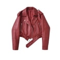 thumbnail image 6 of Bibifish Women's Jackets Dark Grey Faux Leather Moto Jackets Zip Up Cropped PU Coats Casual Trendy Long Sleeve Street Style Daily Wear Jackets, 6 of 6