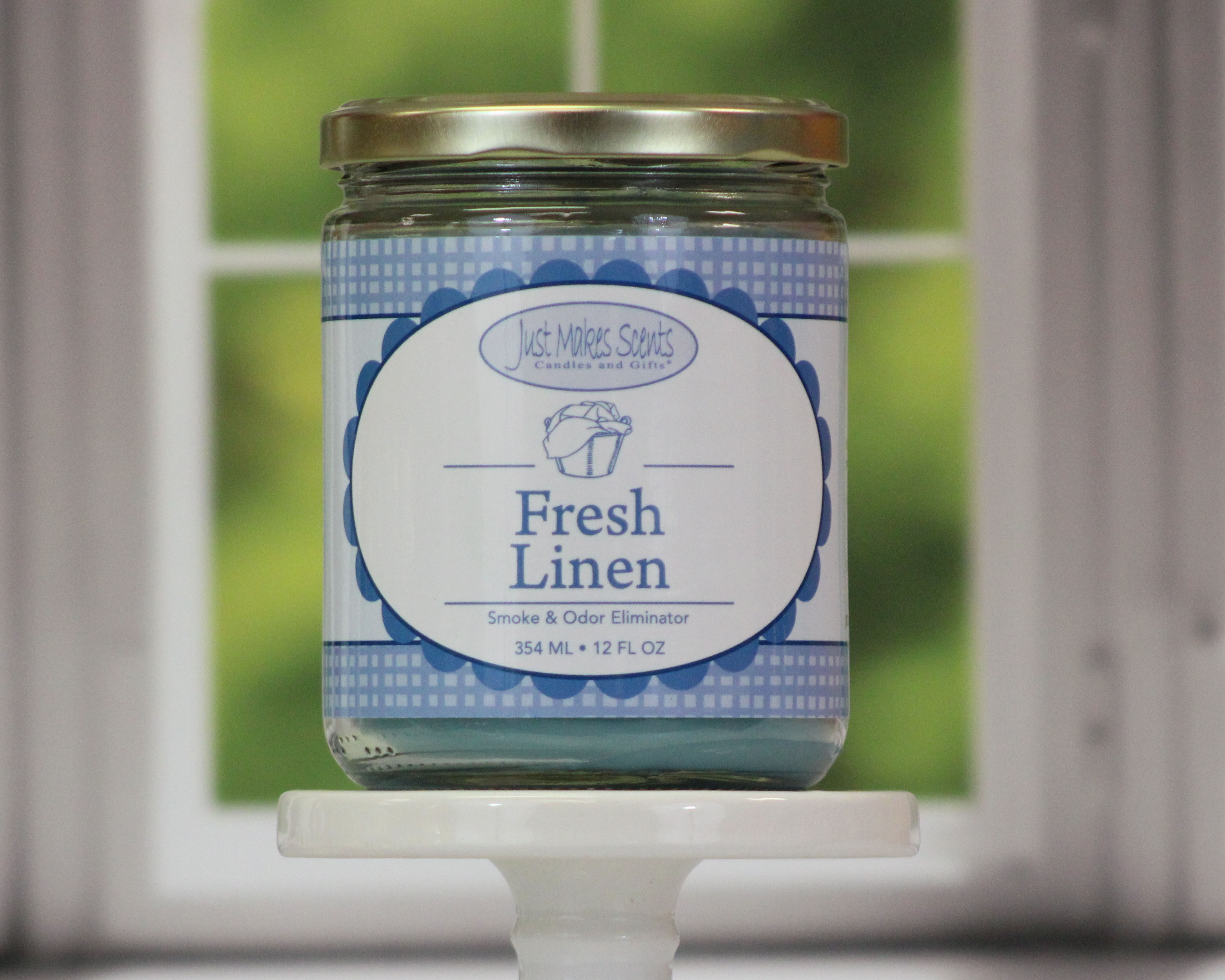 Fresh Linen Smoke & Odor Eliminator Salsa Jar Candle 12oz -Just Makes Scents Candles & Gifts
