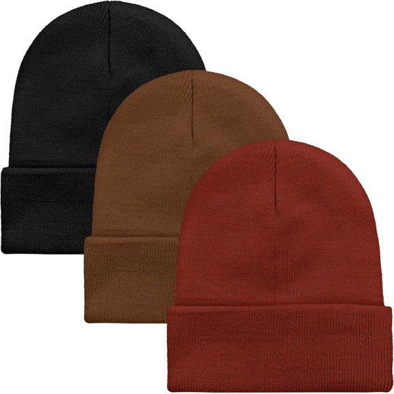 3 Pack Unisex Winter Skull Cap Beanies Knitted Cuff Hats Caps Roll-up Edge Beanie Hats for Men Women Outdoors