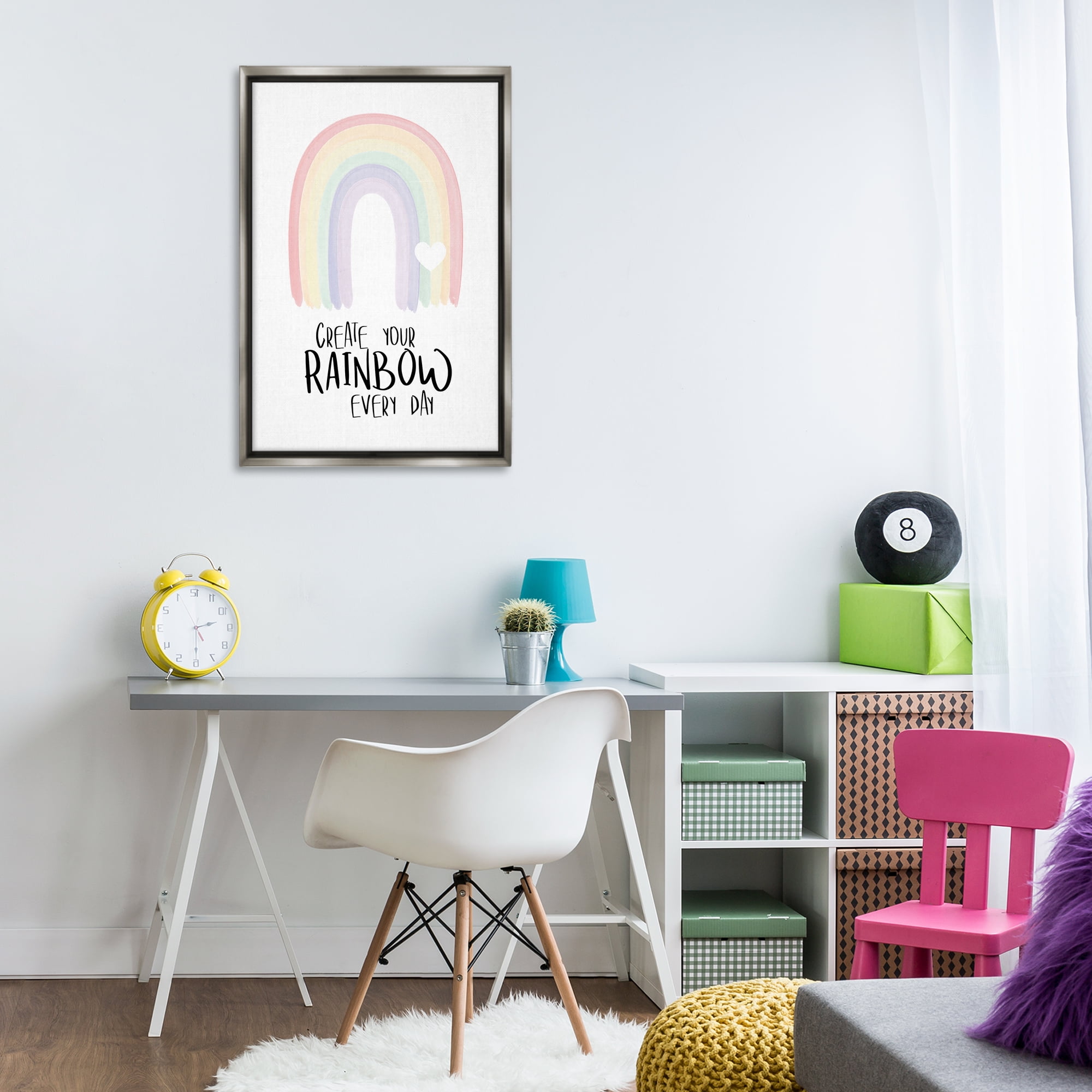 Stupell Industries Create Your Rainbow Text & Numbers Painting Gray Floater Framed Canvas Art Print Wall Art, 21 x 31