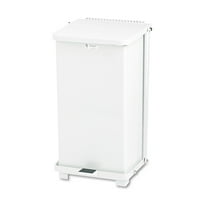 Rubbermaid Commercial FGST12EPLWH Defenders 6.5-Gallon Steel Square Garbage Can Kitchen Biohazard Step Can - White