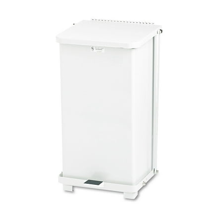 Rubbermaid Commercial FGST12EPLWH Defenders 6.5-Gallon Steel Square Garbage Can Kitchen Biohazard Step Can - White