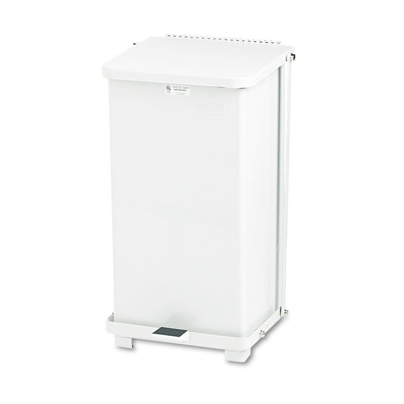 Rubbermaid Commercial FGST12EPLWH Defenders 6.5-Gallon Steel Square Garbage Can Kitchen Biohazard Step Can - White