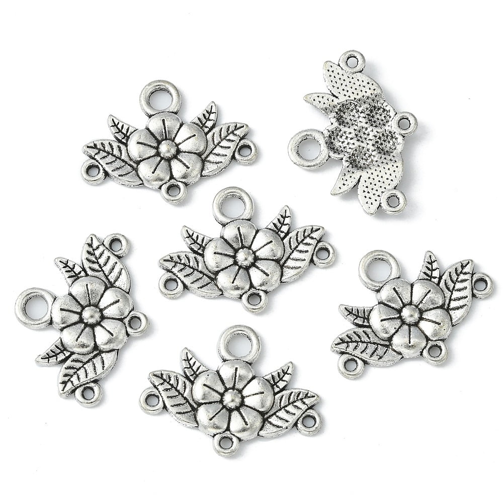 200pcs style Chandelier Component Links Lead Free and Nickel Free and Cadmium Free Flower Antique Silver color 32x23x3mm Hole: 2mm