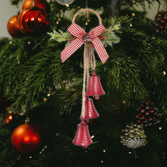 Fiudx Adorno de Campanas Navideñas, Lazo de Terciopelo y Piñas, Sonido Festivo, Ideal para Árbol de Navidad o Puerta, Diseño Multicolor Vibrante, Tamaño 23 X 20 Cm, 38 X 23 Cm y 35 X 15 Cm.
