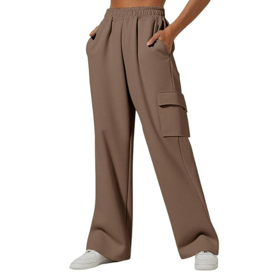 Womens Jogger Sweatpant Elastic Waist Drawstring Wide Leg Pants Baggy Lounge Fishing Sport Trouser with Pocket Khaki 3X-Large