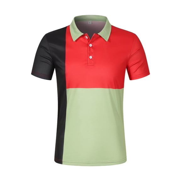 FUZHIQ Men's Polo Shirts Short Sleeve Color Block Striped Print Casual Slim Fit Golf Polo Breathable Lightweight Business Daily Wear Fashion Tops,S