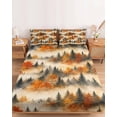 thumbnail image 2 of Full Size Fitted Sheet Set - Fall 3 Piece Bedding Sets 16" Deep Pocket Fitted Sheet with 2 Pillowcases, Autumn Country Forest Orange Green Pine Trees Brushed Microfiber Hotel Luxury Bed Sheets, 2 of 9