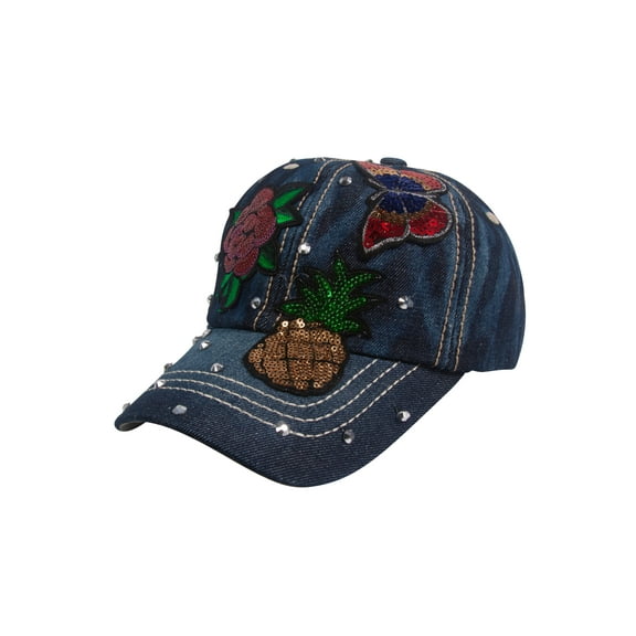 Top Headwear Rose Butterfly Pineapple Denim Baseball Cap