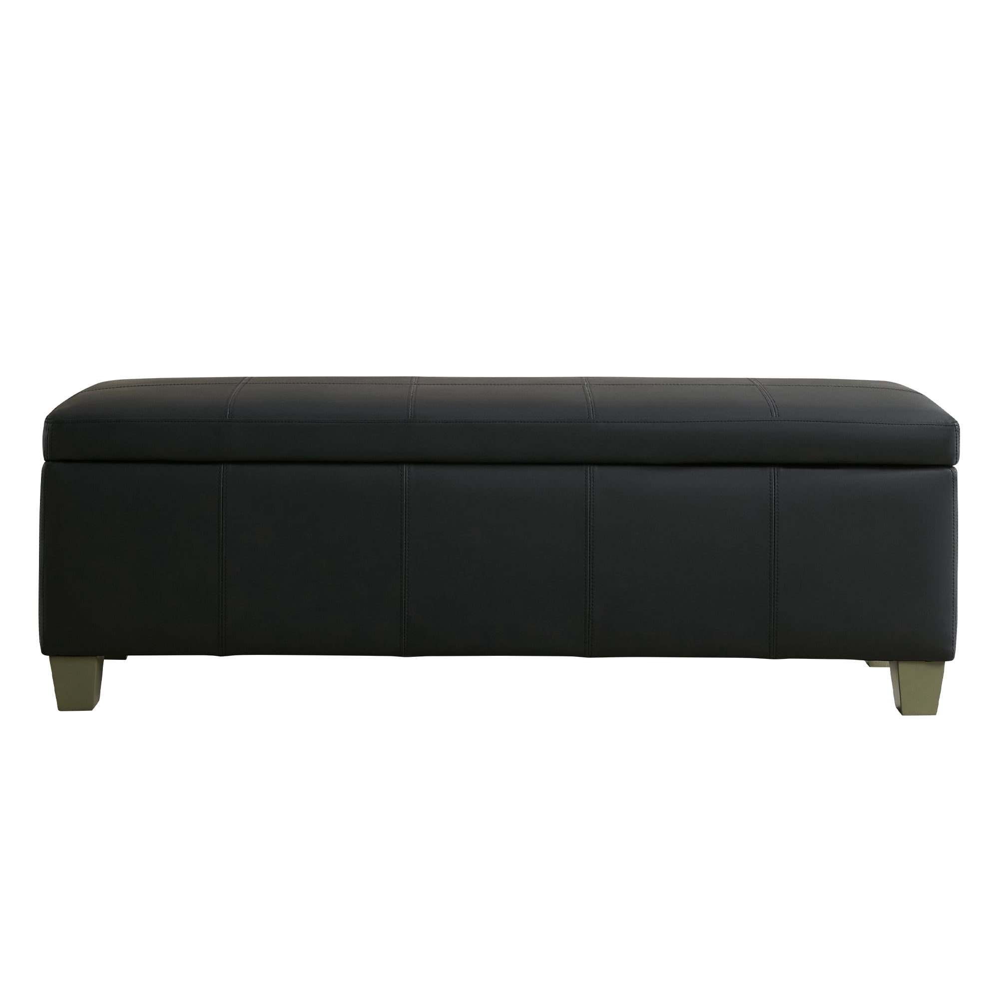 51" Faux Leather Storage Ottoman Bench with Wooden Legs, Tufted Upholstered Seat, Sturdy & Spacious for Bedroom, Entryway, Living Room, Dark Black