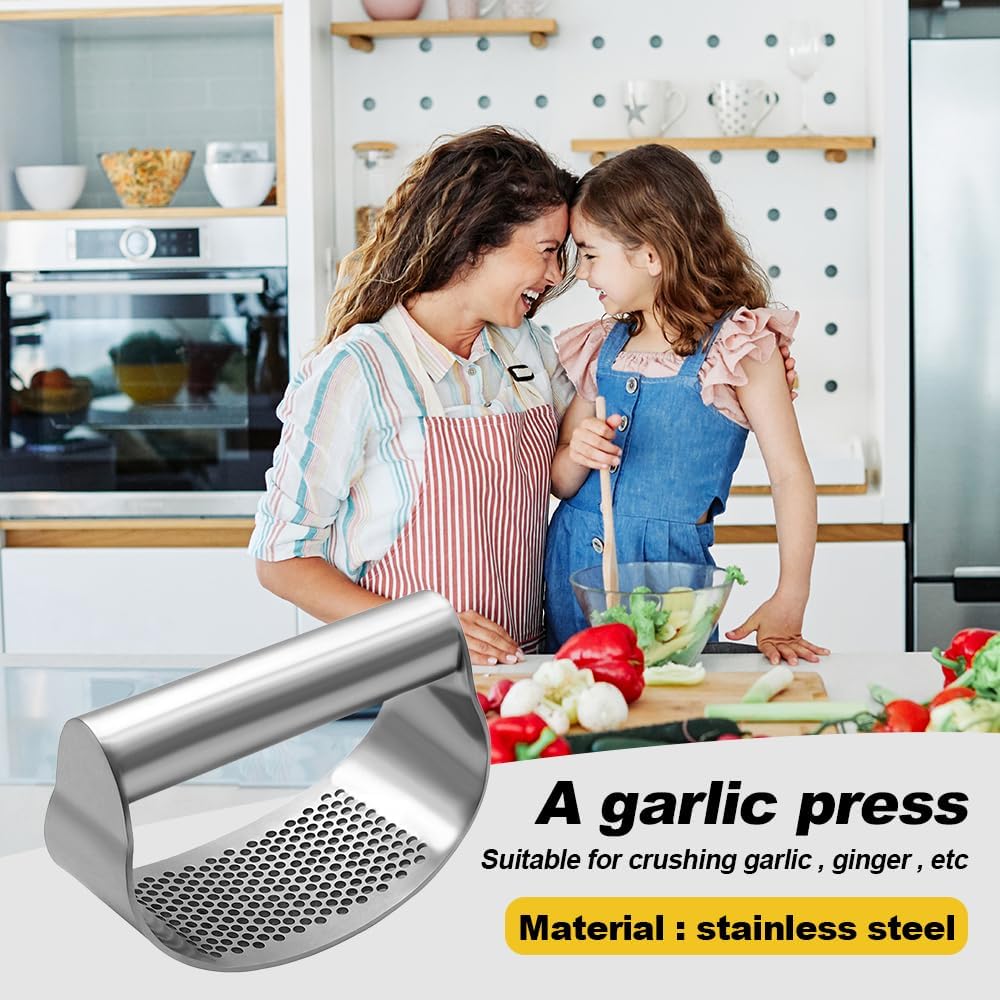 Garlic Press Rocker, Stainless Steel Garlic Press Rocker Heavy Duty Garlic Mincer, Easy Kitchen Gadget for Kitchen Essentials Utensils Accessories, Ergonomic Handle (3, A)