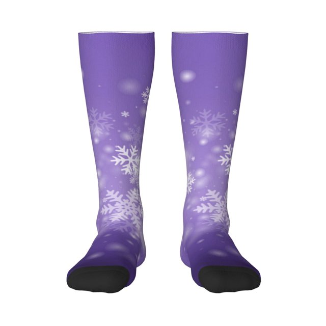 Fotbe Snowfall Sky White Purple Calcetas Divertidas Estampadas para Hombre y Mujer, Calcetas de Algodón hasta la Rodilla para Caminar, Correr, Enfermería y Embarazo