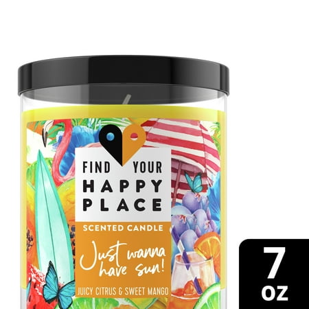 Find Your Happy Place Just Wanna Have Sun! Scented Candle Citrus and Mango 7 oz