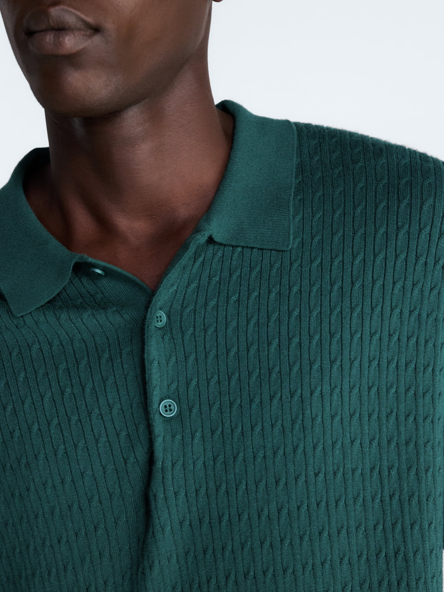 Free Assembly Men's Cozy Yarn Cable Knit Polo Sweater with Short Sleeves, Sizes XS-3XL