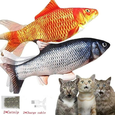 2 Pack Electric Moving Fish Cat Toy, Realistic Plush Simulation Floppy Fish Cat Toys with Catnip, Funny Interactive Pets Pillow Chew Bite Kick Supplies for Cat Kitten Kitty