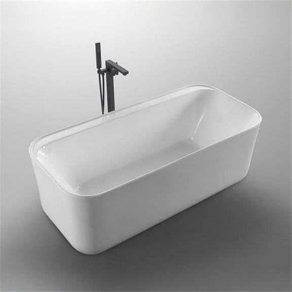 Bellaterra Home BA6860B 67 in. Freestanding Acrylic Deep Soaking Bathtub, Glossy White -77 gal