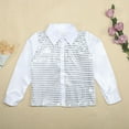 thumbnail image 2 of Hjtefg Kids' Performance Shirt - Sparkly Sequined Dance Top | Long Sleeve Button-Down Stage Shirt,Color: White Size: 9-10 Years, 2 of 7
