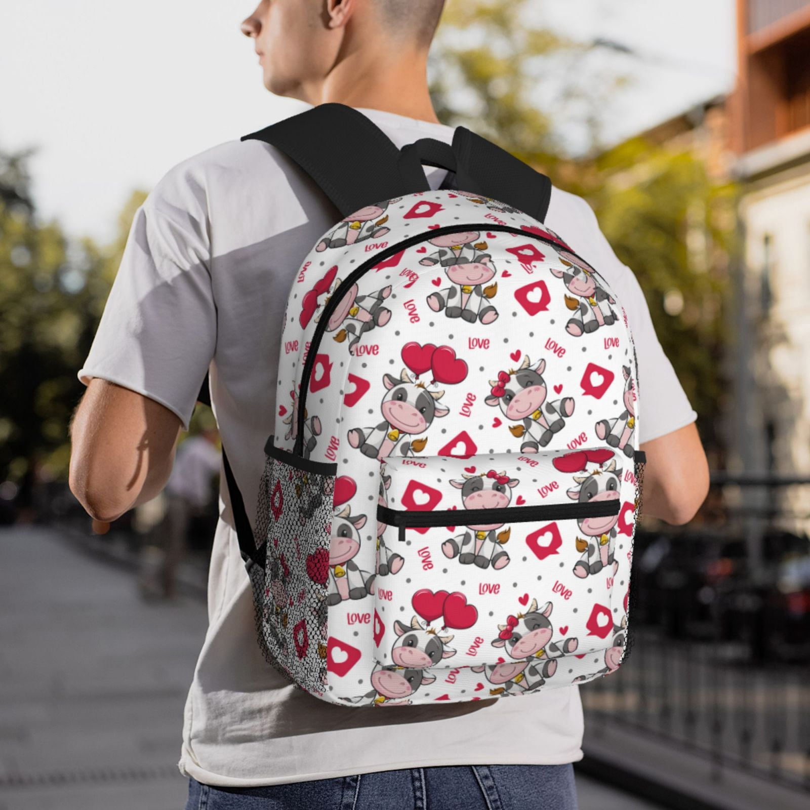 Vsdgher Caring Cow Print Unisex Large Capacity Bookbag Schoolbag Casual Daypack for High School/College/Teens/Travel/Work
