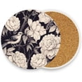 thumbnail image 2 of Coolnut Flowers and Birds Coaster, Drinks Round Absorbent Stone Set with Ceramic Stone and Cork Base, Tabletop Protection Mats and Cups Place for 4PCS Home Decor, 2 of 6