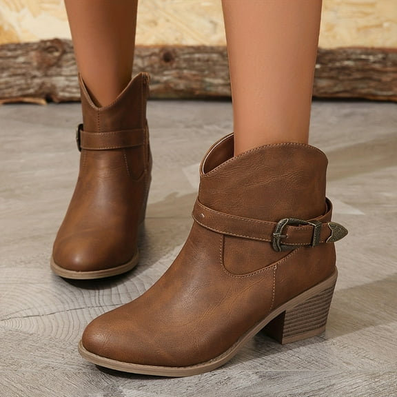 Kopltyrfg Women's Wide Width Ankle Boots, Chunky Heel Side Zipper Extra Wide Short Booties (Light Brown,42)