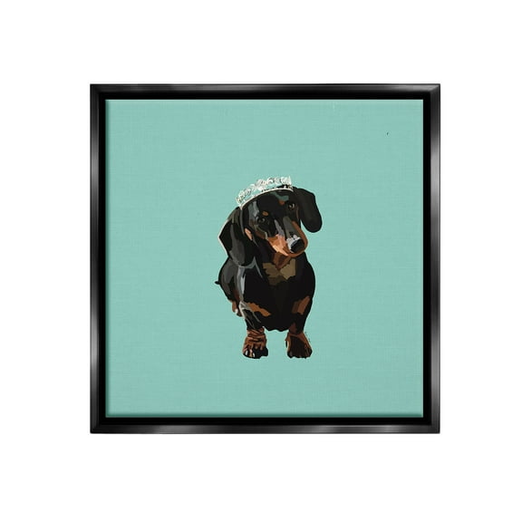 Stupell Industries Dachshund Wearing Tiara Animals & Insects Painting Black Floater Framed Canvas Art Print Wall Art, 18 x 18